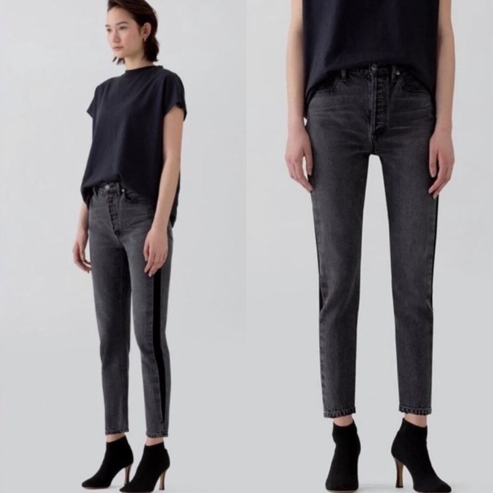 Agolde‎ Charcoal Gray Black Slim Jeans Side Stripe Womens Size 25